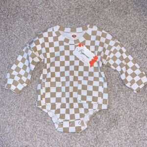 Fuyimei Baby Boy Checkerboard Plaid Oversized Sweatshirt Romper, 0-6 Months